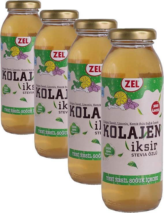 ZEL Kolajen İksir 250 ml, Limonlu & Bitkisel Aromalı Fonksiyonel İçecek, Hidrolize Kolajen (%2,2), İlave Şekersiz, 18 kcal (4 paketi)
