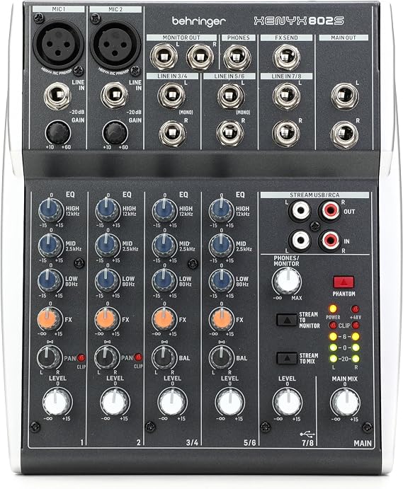 Behringer XENYX 802S Premium Analog 8-Input Mixer with USB Streaming Interface