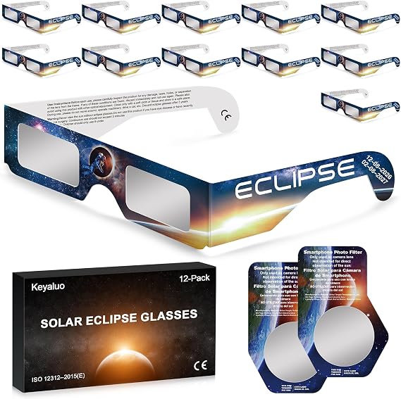 Solar Eclipse Glasses AAS Approved 2026,12 Pack Solar Eclipse Glasses for Direct Sun Viewing-ISO 12312-2:2015(E) & CE Certified