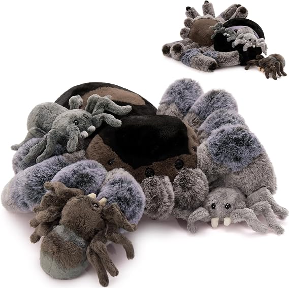 MorisMos Large Spider Plush, 16" Mommy Spider Stuffed Animal with 3 Babies