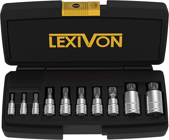 LEXIVON XZN Triple Square Spline Bit Socket Set, Size M4 M5 M6 M8 M10 M12 M14 M16 M18 | Allen Key Socket Multiple Teeth 10 Pcs Set, for Torque Wrench, Ratchet Wrench, Impact Power Drills (LX-145)