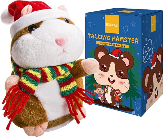 Eocolz Talking Hamster Repeats What You Say Mimicry Pet Plush Buddy Electronic Mouse Interactive Toy Funny Kids Stuffed Toys Children Early Learning for Girl and Boy (Brown)