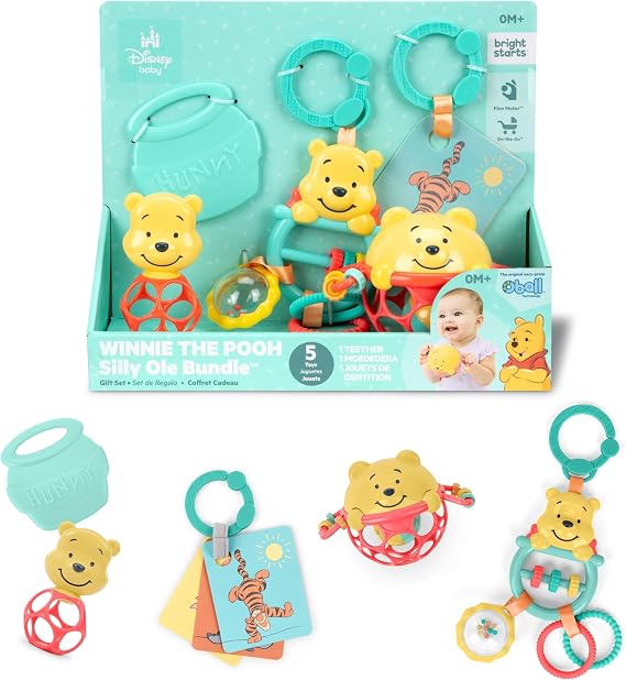 Disney Baby Winnie The Pooh Silly Ole Bundle Gift Set by Bright Starts, 5 Toys Included for Newborns & Up