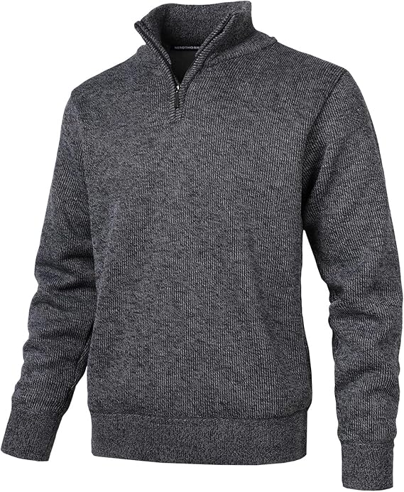 Men's Quarter Zip Sweaters Long Sleeve Fleece Knitted Pullover Casual 1/4 Zip Up Turtleneck Polo Sweatshirts