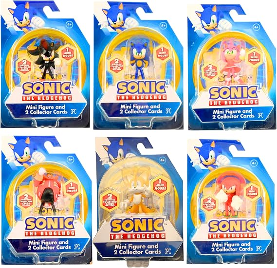 Sonic The Hedgehog Articulated 3" 8cm Action Figure Complete Set of All 6 - Sonic, Amy Rose, Shadow, Tails, Knuckles & Doctor Edgeman