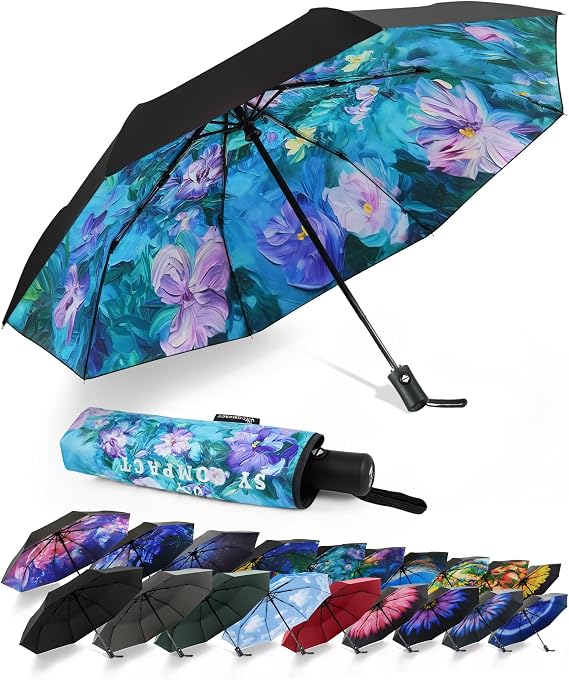 SY COMPACT Travel Umbrella - Windproof Automatic Compact Umbrellas for Rain