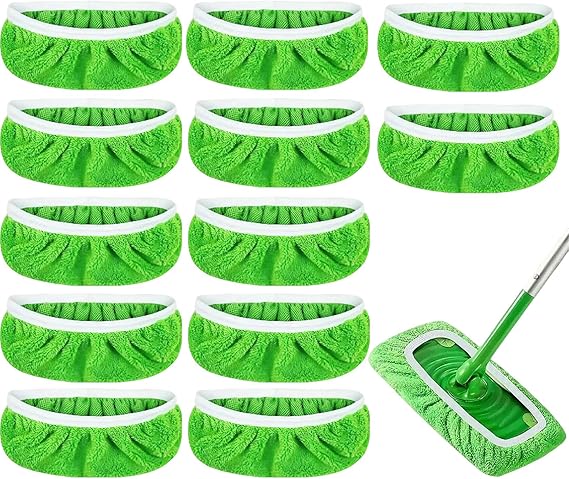 12-Pack Reusable Coral Fleece Mop Pads Washable Wet Mopping Cloths and Dry Sweeping Cloths for Swiffer Sweeper Washable Wet & Dry Microfiber Pads for Surface/Hardwood Floor Cleaning, Tile & More.