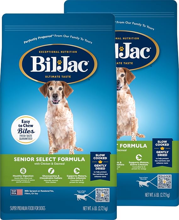Bil-Jac Senior Select Dry Dog Food, Made with Chicken and Oatmeal, 6lb (2-Pack)
