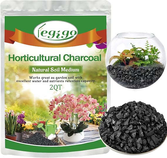 2 QT Horticultural Charcoal- Natural Biochar Soil Amendment | Improves Soil Drainage & Aeration, Activated Charcoal for Plants, Terrariums, Orchids, Succulents, Bonsai and Potting Mix