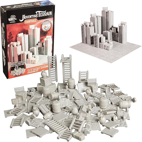 Monster Adventure Terrain 121pc Paintable Accessories Compatible with DND | 3D Interchangeable Builder System - Build Modular Worlds in a Snap and Elevate Dungeons & Dragons Tabletop RPG Campaigns