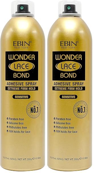 EBIN NEW YORK Wonder Lace Bond Adhesive Spray Sensitive - Extreme Firm Hold 14.2 fl. oz./ 420mL |Sensitive Use, Fast Drying,No Residue, No Build-up, Powerful Hold, All-Day Hold, Easy Daily Wig Install