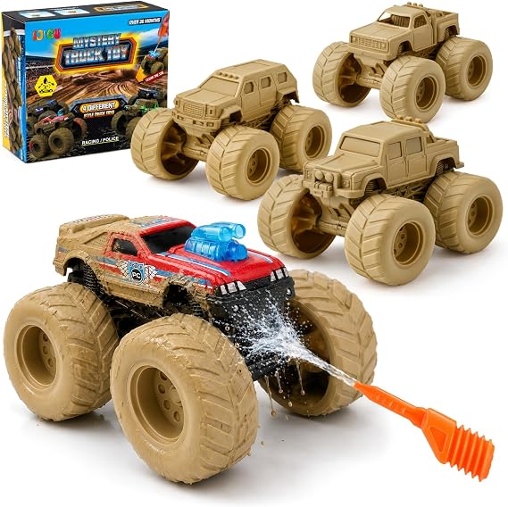 IJIGU Monster Truck Toys for 3 4 5 6 7 Year Old Kids, Wash to Reveal Monster Trucks for Toddlers, 4 Pack Toy Trucks with Realistic Mud Paint, Birthday Gifts for Boys Girls Age 3-5 6-8