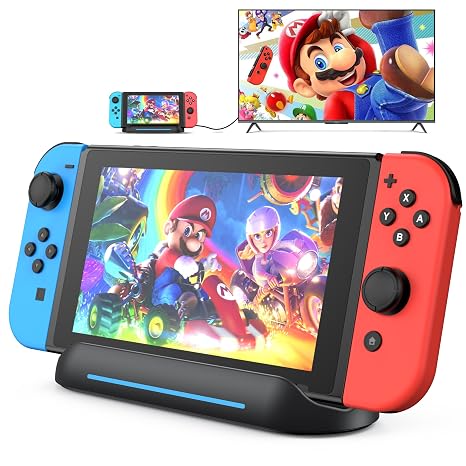5 in 1 Switch Dock for Nintendo Switch 1& OLED TV Adapter Switch Docking Station with HDMI USB 3.0 Port Type C Charging Type C Connectors Travel Switch Base Portable USB C Hub Stand