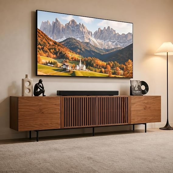 Long TV Unit in Walnut - 180cm Wooden Media Unit with Storage