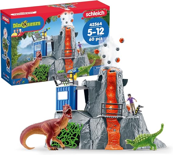 Schleich Dinosaurs - Volcano Expedition Base Camp, Dinosaur Playset Including LED Erupting Volcano, Researcher Figurines and 2 x Dinosaur Toys for Boys and Girls Ages 5-12