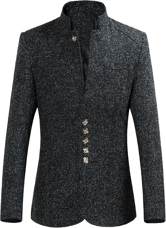 Men's Elegant Chinese Tunic Suits Mandarin Collar Formal Suit Jacket Slim Fit Front Button Blazer Coat