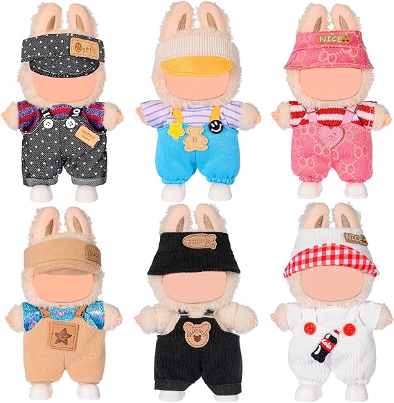 Casual 6 Sets 17cm Dolls Clothes Outfits and Accessories Include Hat, Tops, Pants -Soft & Stylish Costume (Doll Not Included)
