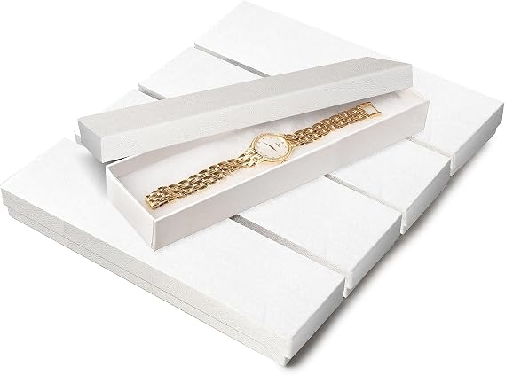 Prestige and Fancy Jewelry Gift Boxes, 20 Pack, 8 x 2 x 0.9 - Cotton Filled Cardboard Gift Box with Lids for Watches, Bracelets, Anklets, For Christmas, Party Favors, Jewelry Store (White)