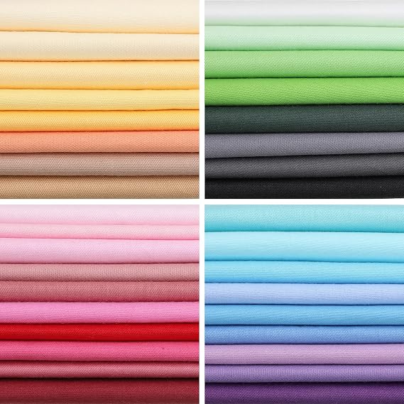 Buryeah 35 Pcs Solid Color Cotton Fabric 20 x 20 Inch (50cm x 50cm) Squares Quilting Patchwork Precut Fabric Bundles Multicolor Sewing Supplies for Beginners DIY Craft, Patchwork, Scrapbooking Cloth