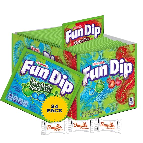 FUN DIP (24 Pack) RazzApple Magic & Cherry Yum Diddly Dip Flavors W/Bundle Bonanza Candy