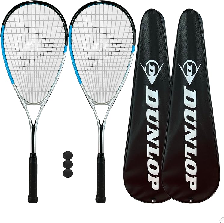 Dunlop Hyper Lite Nano Squash Racket Twin Pack, inc Full Protective Covers & 3 Squash Balls