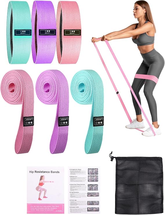 6 Pcs Fabric Booty Bands & Long Resistance Bands for Workout Butt and Legs Pull Up Exercise Elastic Stretch Bands Home Gym Fitness Equipment
