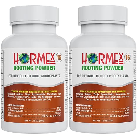 Hormex Rooting Hormone Powder #16 (1.60% IBA) for Difficult Hardwood Plants & Trees - Maximum Strength Root Stimulator, Growth Hormone & Root Booster for Woody Cuttings, Cloning & Propagation (2 Pack)