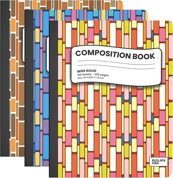 Composition Notebooks Wide Ruled Composition Notebook Hard Cover Composition Notebook 3 Geometric Design Colors 100 Sheets 9.75 x 7.50 (3 Pack)