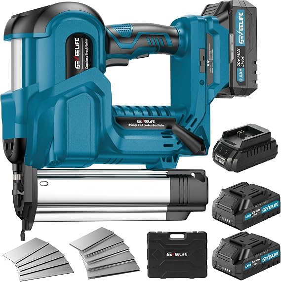 Cordless 2" Brad Nailer for Wood, 2-in-1 18GA Nail Gun, 22.0Ah Batteries | 2-in-1 Cordless Design, 18GA Nails & Staples, 2x2.0Ah Batteries, Dual Firing Modes, Depth Adjustment, LED, 1000pcs Nails