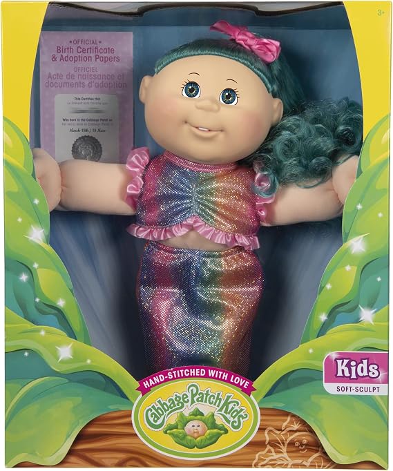 Cabbage Patch Kids Costume Kid, 14 Inch CPK Doll with Removable Fashion and Accessories - Mermaid Top and Tail with Adorable Rainbow Gradient, Hazel Eyes & Teal Hair - Grow Your Cabbage Patch