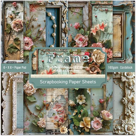 6 x 6 In Scrapbook Paper Pad Cardstock,24 Sheets Garden Pattern Design Floral Decorative Decoupage for Photo Album Card Making Folded Supplies Gift Wrapping Junk Journals DIY Crafts