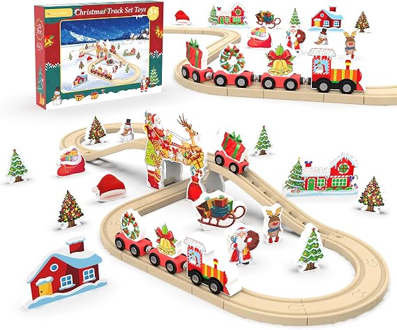 Wooden Train Set, Train Track for Toddlers 3-5, Wooden Tracks Kids Girls Boys Toys, 42Pcs Trains Toy Set for 3 4 5 6 Year Old Compatible with Thomas, Brio