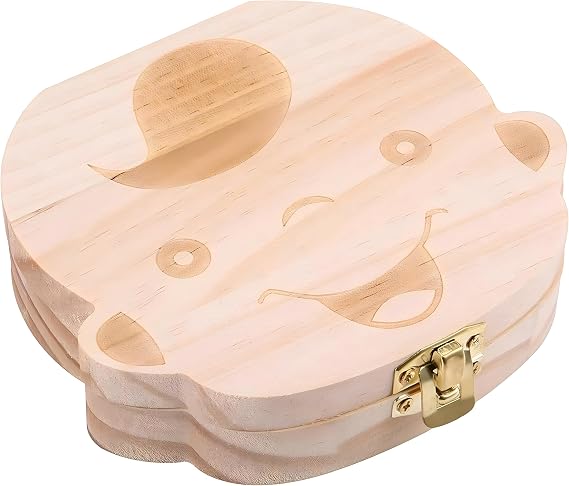 Wooden Tooth Fairy Box, Keepsake Storage Holder for Baby Teeth