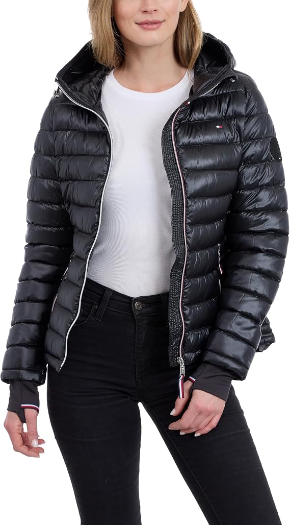 Tommy Hilfiger Women's Puffer Jacket, Lightweight Packable Jacket With Hood & Bag