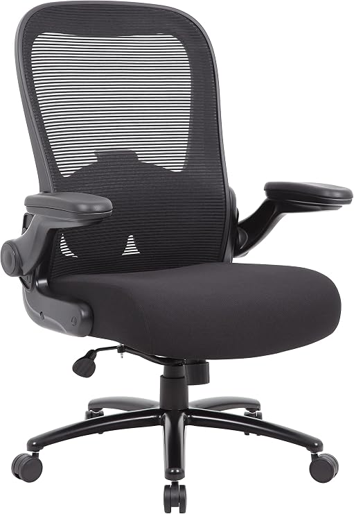 Boss Office Products Heavy Duty Flip Arm Mesh Task Chair 400-lb. Weight Capacity in Black