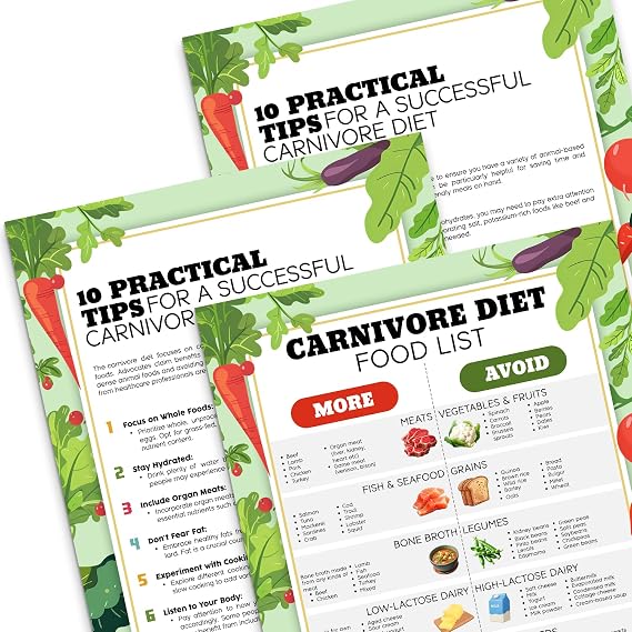 PODMemory 3PCS Carnivore Diet Food List Poster Set, 3 Count, 12 x 16 Inches, Unframed, Wall Mount, Kitchen, Multi-color, Modern, Casual Style