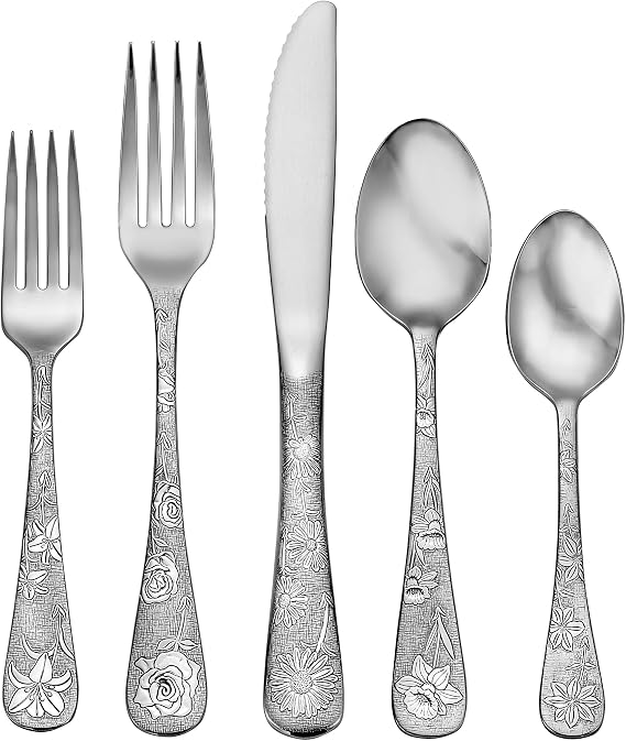 Liberty Tabletop American Garden 20 Piece Flatware Set Service for 4 18/10 Stainless Steel Silverware Made in USA