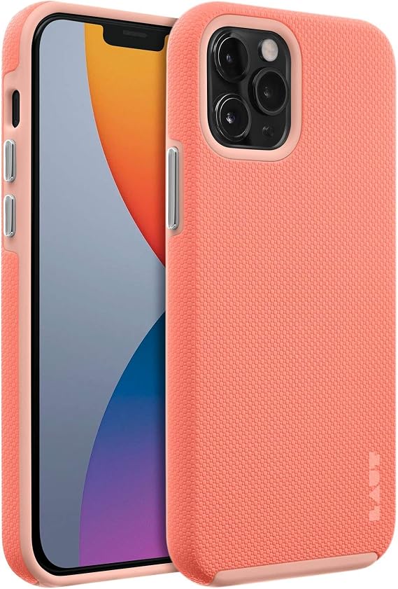 LAUT - Shield case Compatible with iPhone 12 Pro Max |Ultra Durable Double Layer | 13ft./4m Impact Protection| Easy-Grip Casing Coral