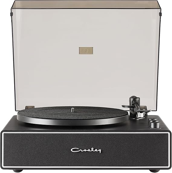 Crosley CR6046A-BKSL Stave Record Player, Black | 2-Speed Turntable, Bass/Treble Control, Carbon Fiber Tonearm, Adjustable Counterweight, ATN3600L Audio-Technica Cartridge