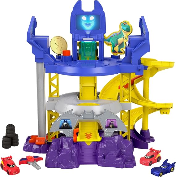 Fisher-Price DC Batwheels Toy Car Race Track Playset, Launch & Race Batcave with Lights & Sounds + Fisher-Price DC Batwheels 1:55 Scale Toy Redbird Launching Vehicle for Ages 3+ Years