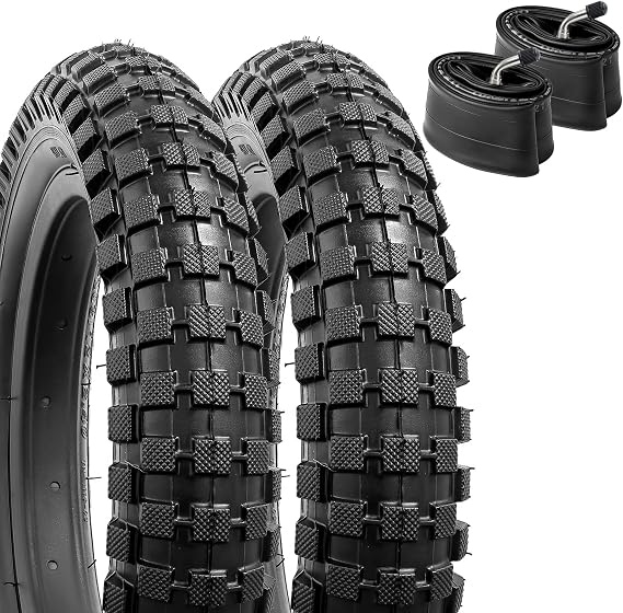 YunSCM 2-PCS 12" Kid Bike Tires 12x2.40/64-203 and 12/12.5" Heavy Duty Bike Tubes CR202 Angled Valve Compatible with Mountain Bike 12x2.35 12 x 2.40 Bike Bicycle Tires and Tubes (Y-1091)