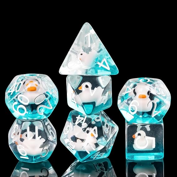 Cusdie 7-Die DND Dice, Polyhedral Dice Set Filled with Animal, for Role Playing Game D&D Dice(Pink Duck w/White Numbers)