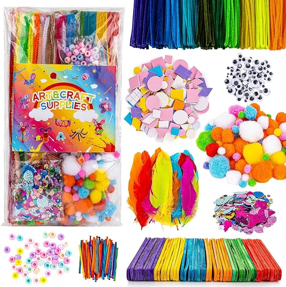 RAINFLOW 1700+ Arts & Crafts Supplies - Craft Kit,Supplies & Materials Set for School,Classroom,Family, Party, DIY, Art Creation, Holiday Decoration | Craft Supplies Set for School, Classroom, Family DIY Art Projects, Party Activities, Holiday Decorations & Creative Craft Box