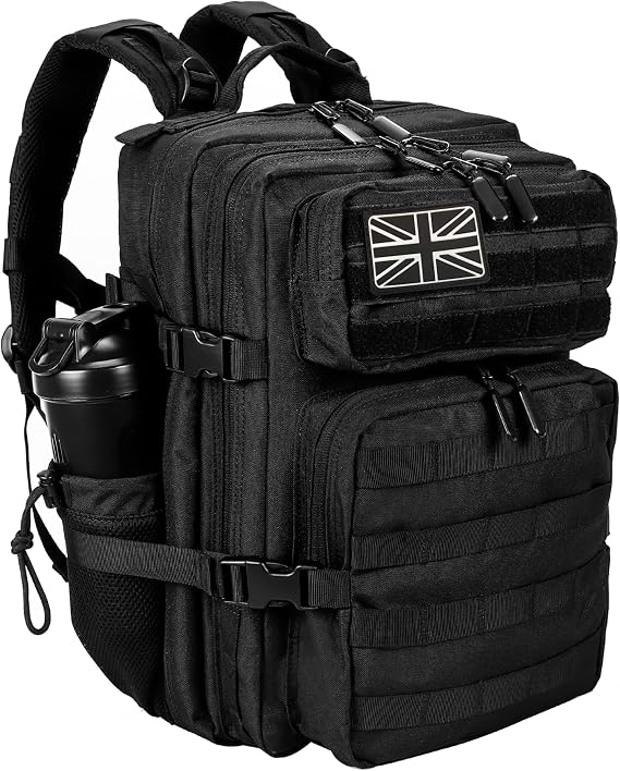 LHI Tactical Military Backpack for Men and Women 35L Army Assault Pack Bag Small Rucksack with Bottle Holder - Black