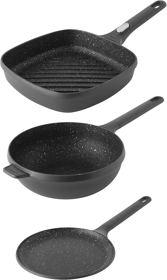 Berghoff GEM 3Pc Detachable Handle Cookware, Non Stick Induction Pan Set