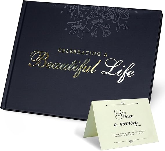 Funeral Guest Book Black Version 9x7 in, 100 Thick Pages