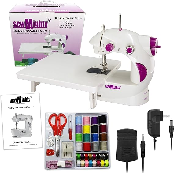The Original Portable Sewing Machines - Perfect for Kids, Travel, Quick Repairs & Small Projects - Dual Speed, Battery & AC Power, Foot Pedal Controller & More (Mighty Mini Kit)