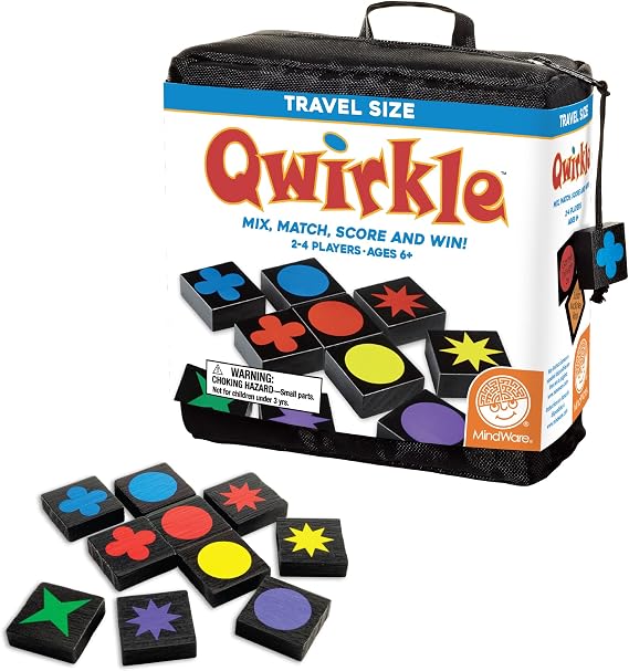 MindWare Travel Qwirkle Strategy Tile Board Game for 2-4 Players | Take-along tile gamematch colors and shapes to score. Compact travel format for family fun on the go, ages 6+