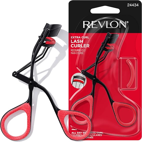 Revlon Extra Curl Eyelash Curler, Black, 1 Count | Eyelash curler for an all-day dramatic curl with non-slip finger grips for easy use.