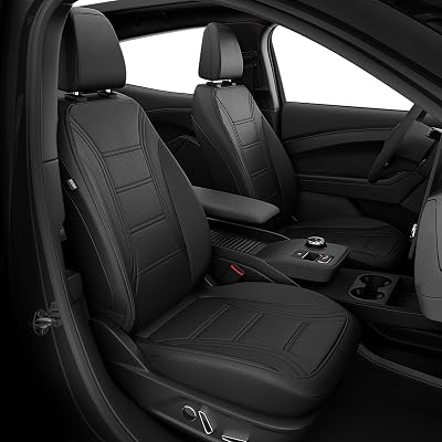 FREESOO Seat Covers for Ford Mustang Mach-E 2025 2024 2023 2022 2021 - Custom Fit Full Set Car Seat Protectors with Airbag Compatibility,Waterproof Car Protectors 5 Seats-4drBlack